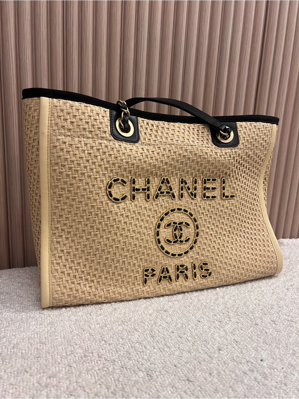 Beige Woven Raffia Tote Bag